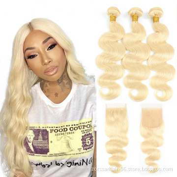 Women russian hair extensions blonde 613 virgin hair bundles with lace closure cuticle aligned raw human hair supplier